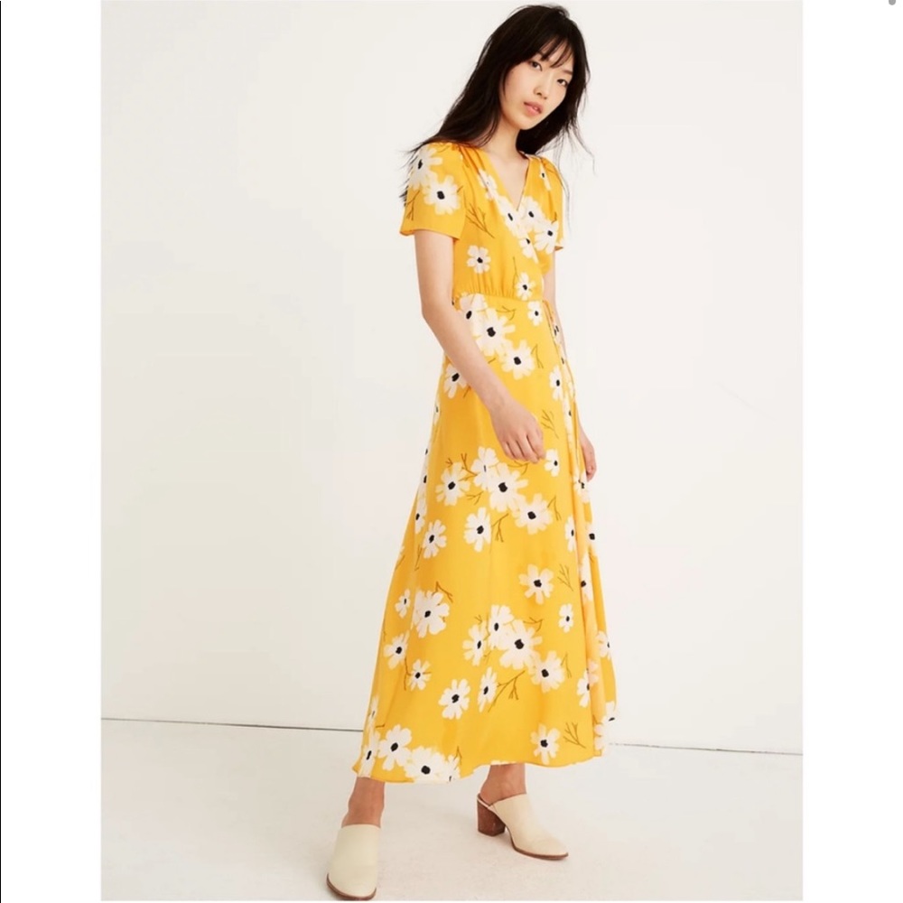 Madewell Puff-sleeve Wrap Midi Dress - Yellow Ikat Floral